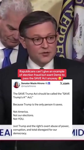 They want to pass a voter suppression bill based on zero evidence of voter fraud 🚨 We CANNOT pass the SAVE Act! #saveact #corruption #votersupression #voterregistration #2026midterms