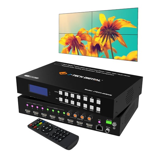 4K 60Hz 4x4 Seamless HDMI Matrix 2x2 Video Wall Controller Multiviewer, 180° Rotate, Audio Extractor, 2x2, 1x4, 1x2, 1x3, 1x4, 2x1, 3x1 Video Wall Modes (JTECH-4KMVM)