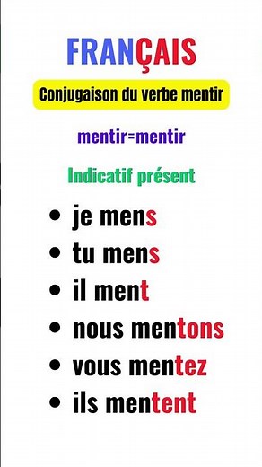 Conjugaison du verbe mentir au présent de l'indicatif #français #frances #french #educação