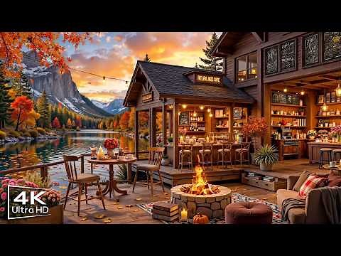 Warm Autumn Jazz Music to Relax 🍂 Cozy Coffee Porch Ambience ~ Poetic Scenery of Falling Leaves