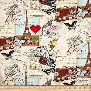 Timeless Treasures Paris Collage Antique, Quilting Fabric by the Yard