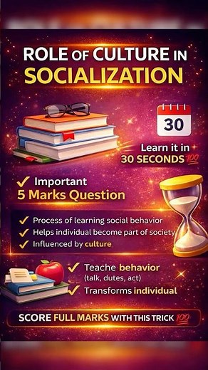 30 Sec Revision: Role of Culture in Socialization | Full Marks Trick 🔥