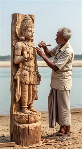 The Art of Wood Carving: Transforming a Log into Lord Vishnu❤️🔱