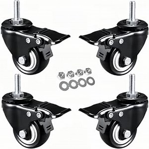 Casters Set of 4 Heavy Duty 2 Inch,Threaded Stem Casters Wheels for Cart Furnitures,3/8" -16 x 1" Stem Diameter,Safe Dual Locking Swivel Industrial Castors for Workbench Replacement