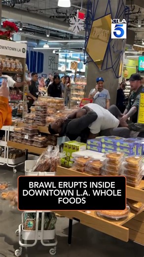 A fight erupted in the baked goods section of a Whole Foods Market in downtown Los Angeles on Dec. 10. (IG @not_jayo). Details: https://ktla.com/news/local-news/brawl-breaks-out-inside-l-a-whole-foods/ | KTLA 5 News