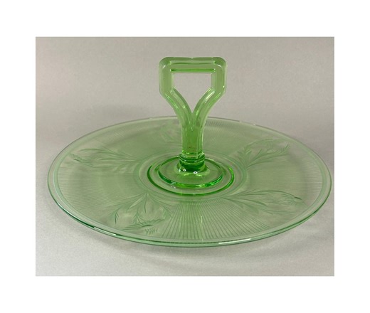 Vintage Green Depression, Etched Glass Sandwich Tray With Handle - Etsy