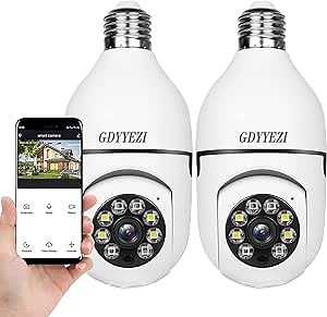 Wireless WiFi Light Bulb Camera Security Camera,360 Panoramic Camera,Full HD 1080P Home Camera,Dome Surveillance Camera HD Night Vision Light Socket Camera for Home,Baby,Pet Monitor (2pc)