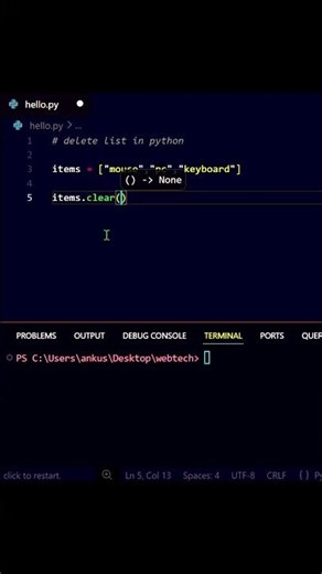 Python clear() Method Explained in 30 Seconds! 🐍🔥#shorts #python