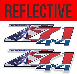Z71 4x4 American Flag Reflective Decals Chevy Silverado 1500-2500 HD Stickers (Set of 2 Reflective Decals)