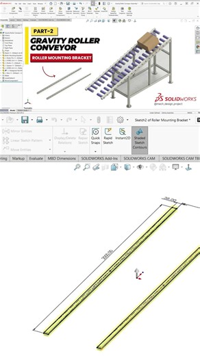 Part 2 – Conveyor Roller Mtg. Design #solidworkstutorial #solidworks #shortvideo #mechanicaldesign
