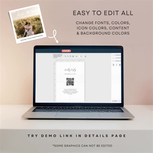 Gatefold Wedding Invitation Template With Icons, Printable Folded Wedding Invite, Two Photo Tri Fold Wedding Invitation With QR Code RSVP - Etsy