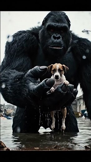 King Kong Rescues Little Dog From Flood Water