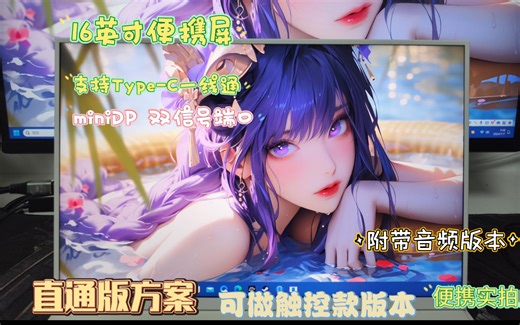 16寸2.5K240HZ新款直通版 支持Type-C一线通/miniDP双信号端口 带音频喇叭 副屏 办公 设计 电竞 便携显示器 便携屏 可做全贴合触控版本