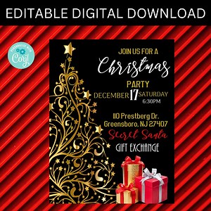Secret Santa Party, Holiday Party, Christmas Invitation, Holiday Invitation, Invitation Template, Digital Download, Invite, Secret Santa - Etsy