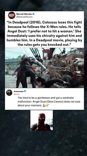 In Deadpool (2016), Angel dust caught Colossus OFF GUARD #marvel #deadpool #shorts