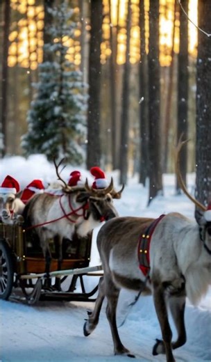 Reindeer pulling Santa's Sleigh In a magical moonlit winter sky #trending#reindeer#christmas#nature