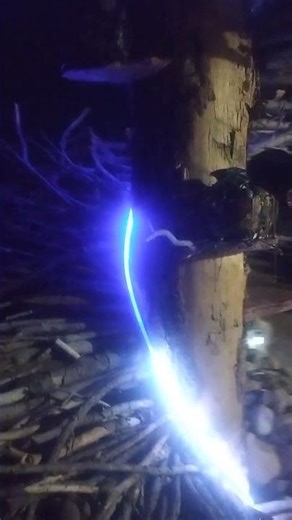 A light show, on the tower, at night.