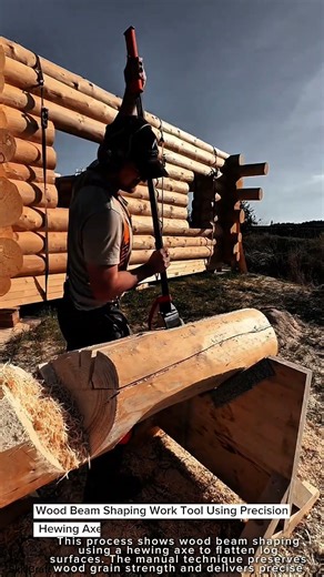 Wood Beam Shaping Work Tool Using Precision Hewing Axe #worktool