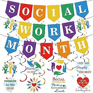 35 Pcs Social Work Month Banner Appreciation Decorations Banner Social Worker Society Contributions Colorful Hanging Swirls Wall Decor Holiday Celebrating for Party Favors Festival Supplies