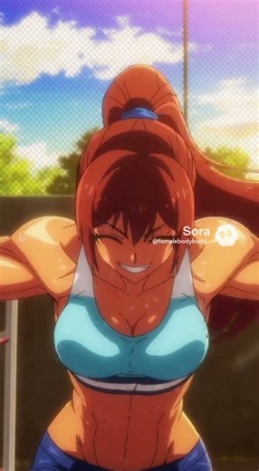 Anime muscle girl turns into a muscular woman #femalebodybuilder #musclegrowth #strongabs #abs￼