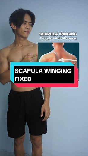 Scapula Winging adalah kondisi dimana terdapat tonjolan tulang belikat bagian belakang yang tidak normal, dimana fungsi dari otot serratus anterior tidak bekerja dengan baik karena adanya luka pada saraf yang menginovasi otot serratus anterior sehingga menyebabkan otot lemah dan kehilangan fungsi belikat dan bagian bahu. Lakukan gerakan dan tahan 3-5 detik saat kontraksi (scapula) #scapularwinging #scapularmobility #workouttips #homeworkout #konsisten