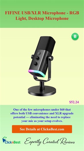 FIFINE USB/XLR Microphone - RGB Light, Desktop Microphone