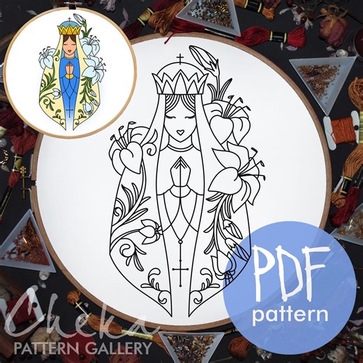 Virgin Mary Praying Hand Embroidery Pattern PDF, Catholic Hoop Art (digital Download) - Etsy