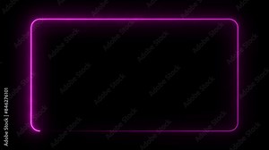 Neon rectangle frame loop animation. rectangular glowing frame with moving line. neon shape line animation. flickering neon border frame animation