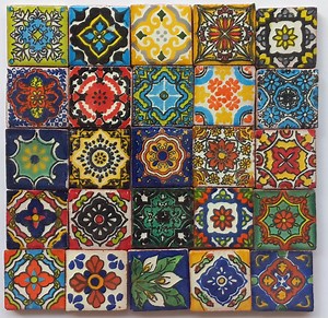 200 CERAMIC TILES Assorted Designs, Handmade Mexican Talavera Tile Backsplash Mosaic 1" X 1" - Etsy