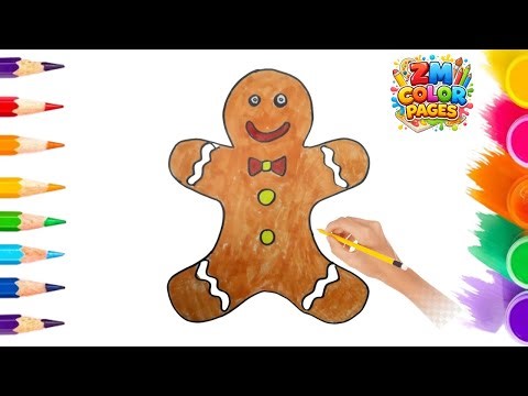 Easy Gingerbread Man Drawing & Coloring 🍪 | Step by Step Tutorial