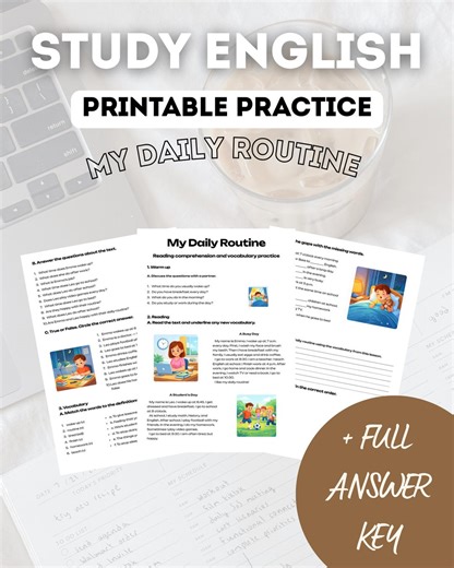 Daily Routine ESL Worksheet – Reading Comprehension, Vocabulary Practice (PDF) - Etsy UK