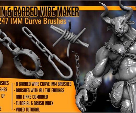 ArtStation - Chain And Barbed Wire Maker 247 ZBrush Curve IMM Brushes | Brushes