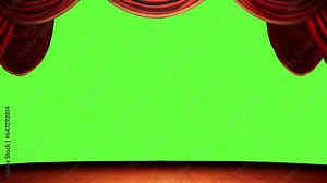 Theater curtain up transition animation footage with green screen