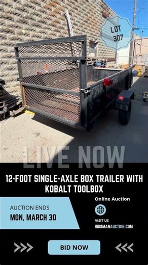 🚛 Featured Lot 307: 12-Foot Single-Axle Box Trailer with Kobalt Toolbox