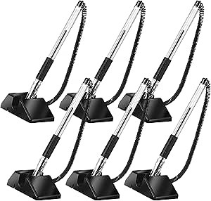 Fuyoooo 6 Pcs Desktop Pens with Plastic Chains and Holder Secure Counter Pens with Chain Desktop Black 0.5mm Pen Set for Office Home Supplies