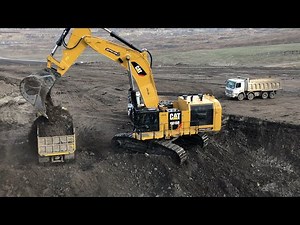 Caterpillar 6015B Excavator Loading Coal On Trucks With Two Passes - Sotiriadis Mining Works
