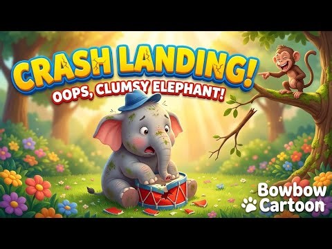 CRASH LANDING! 🐘🥁 Funny Clumsy Baby Elephant | Kids Rhyme & Story