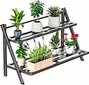 Deluxe 2-Tier Aluminum Plant Stand Indoor/Outdoor, Weather-Resistant Flower Pot Rack, Stylish & Lightweight Plant Stands for Garden, Balcony & Living Room