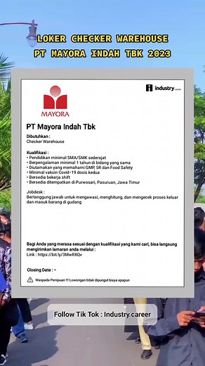 Loker Checker Warehouse PT Mayora Indah Tbk 2023