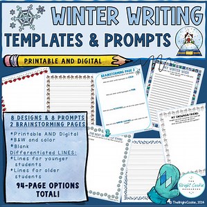 Winter Narrative Writing Prompts, Brainstorming Templates- 92 Options in All
