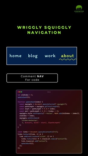 Wriggly Underline Navigation | JS + CSS UI #mobilemenu #cssanimation #coding