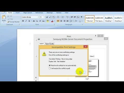 How to fix "Duplex Unit Not Installed" error (Word 2007, Windows 8.1)