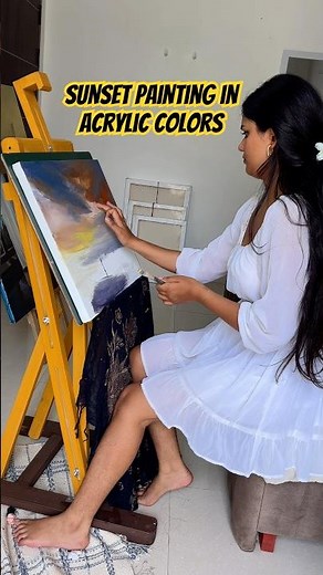 How to paint a 🌅 sunset landscape in acrylic Colors #landscape #painting #acrylicpainting