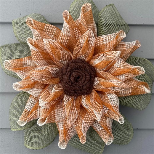 Fall Front Door Wreath, Mesh Sunflower Wreath, Farmhouse Wreath, Flower Wreath, Spring Summer Fall Wreath, Year Round Wreath - Etsy