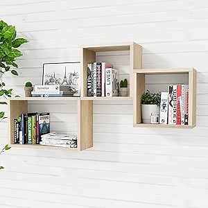 Kaboon Wall Mount Shelf Set of 3, Floating Cube Shelves for Space Discovery Home and Commercial Use, Large Size Shelves Set, Oak