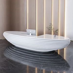 [Hot Item] Oval Shape White Reception Counter Luxury White Office Fiberglass Reception Desk for Interior Design