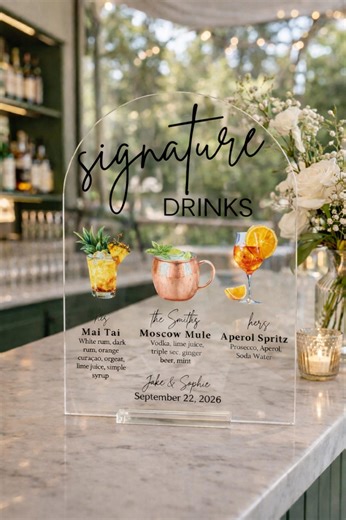 Acrylic Wedding Bar Sign, Signature Drinks Sign, His & Hers Cocktail Menu, Custom Wedding Sign, Modern Wedding Decor, Clear Acrylic Bar Menu - Etsy