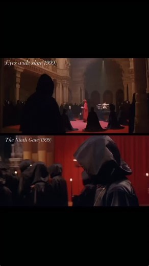 🕷️ on Instagram: "The ritual scenes in Eyes Wide Shut and The Ninth Gate both use similar cinematic elements to create a mysterious and menacing atmosphere. In both scenes, enclosed and dimly lit spaces are emphasized, evoking curiosity and suspense in the viewer. The participants’ concealment of their identities or involvement in a symbolic power ritual adds a mystical and enigmatic tone to the scenes. The use of candles, symbols, ancient structures, and ritual objects establishes a shared vis