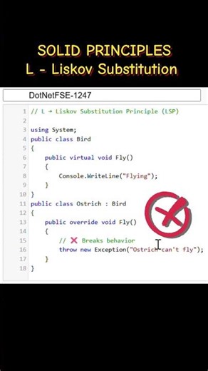 Liskov Substitution Principle with a broken example in C#.#csharp #dotnet #solidprinciples #coding
