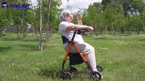 Lightweight Rollator Walker with Seat & Backrest - Foldable Mobility Aid for Seniors, 8" Airless Tires, Adjustable Height, Brake, Large Storage Bag,300 lbs Capacity, 4 Wheel Rolling Walkers for Adults